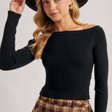 Westside Off the Shoulder Knit Top | Black