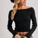 Westside Off the Shoulder Knit Top | Black