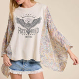 Free Bird Graphic Top | Boho Kimono Sleeve Tee