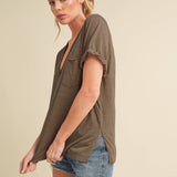 Zoie Chocolate V-Neck Tee