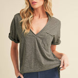 Zoie Heather Grey V-Neck Tee