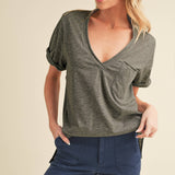 Zoie Heather Grey V-Neck Tee