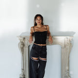 Kelsey Embellished Black Denim Mid-Rise Jeans