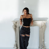 Kelsey Embellished Black Denim Mid-Rise Jeans