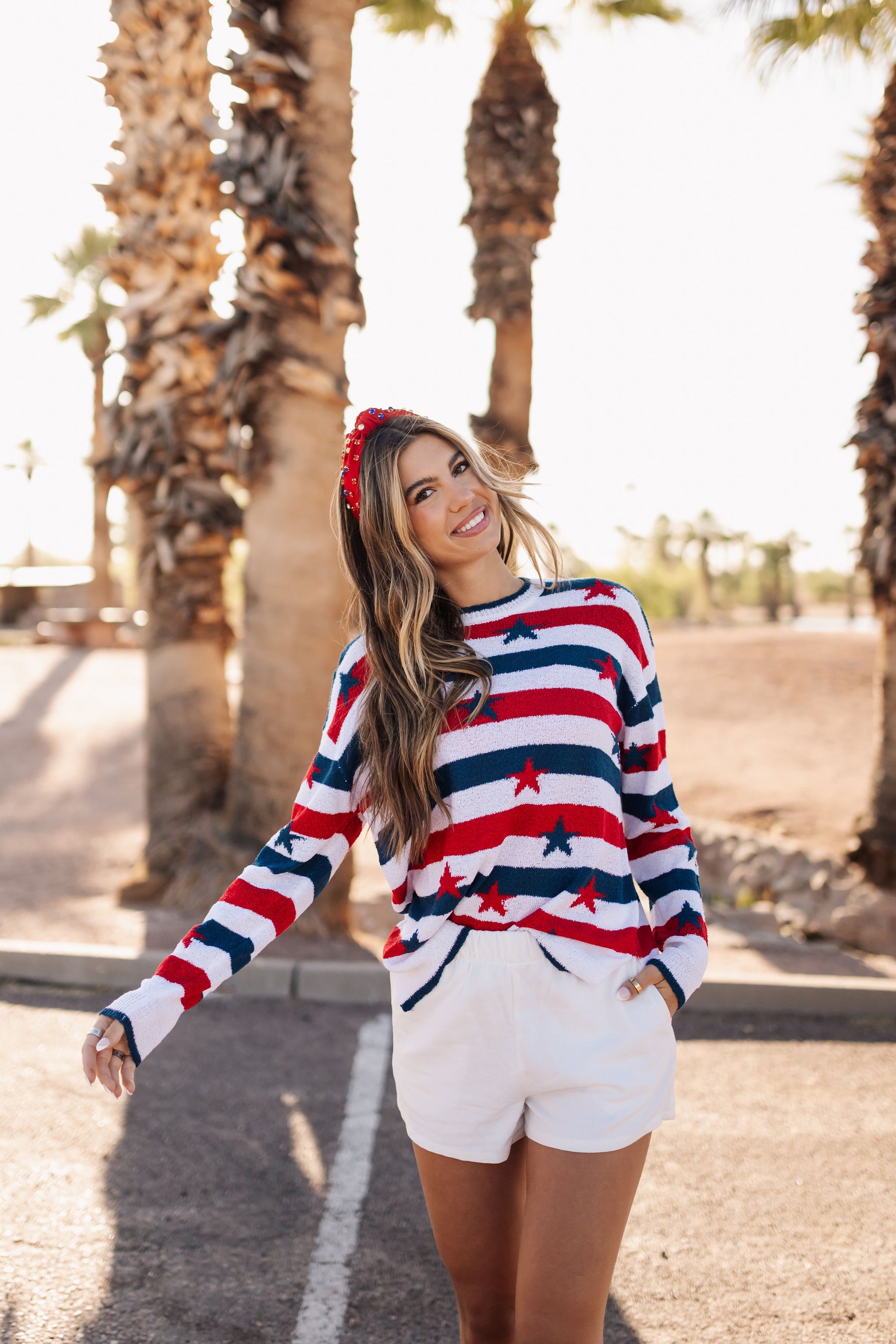 Front view of Star Spangled Stripe sweater.