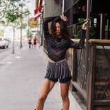 The Starlit Fringe Mesh Top
