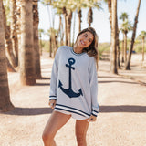 Front view of Adventure Sweater with anchor graphic.