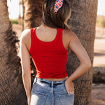 Back view of Reversible Ribbed Tank in red.
