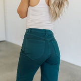 Rear view of Sailor Jeans in forest with angled rear pockets.
