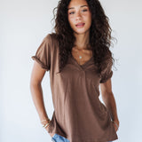 Zoie Chocolate V-Neck Tee