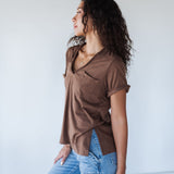 Zoie Chocolate V-Neck Tee
