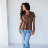 Zoie Chocolate V-Neck Tee