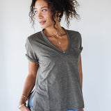 Zoie Heather Grey V-Neck Tee