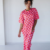 Ribbed Checkered Lounge Set | Pink Red