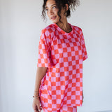 Ribbed Checkered Lounge Set | Pink Red