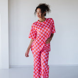 Ribbed Checkered Lounge Set | Pink Red