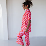 Ribbed Checkered Lounge Set | Pink Red