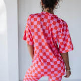 Ribbed Checkered Lounge Set | Pink Red