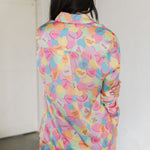 Rear view of Early Riser PJ Set with candy heart graphic.