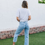 Rear view of Olivia Low Rise Jean with cropped wide leg and rear pockets.