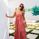 Front view of Long Weekend Maxi Dress with allover neon print.