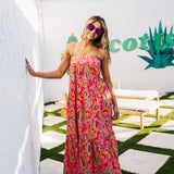 Front view of Long Weekend Maxi Dress with allover neon print.