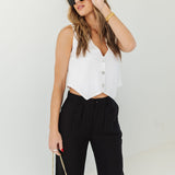 The Chloe Pleat Linen Pant | Faded Black | Rollas Jeans -FINAL SALE