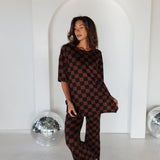 The Ribbed Checkered Print Set | Black Mocha