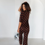 The Ribbed Checkered Print Set | Black Mocha