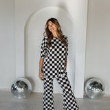The Ribbed Checkered Print Set | Black White