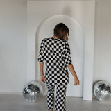 The Ribbed Checkered Print Set | Black White