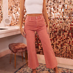 Front view of rose colored Sailor Scoop wide leg ankle jeans.  