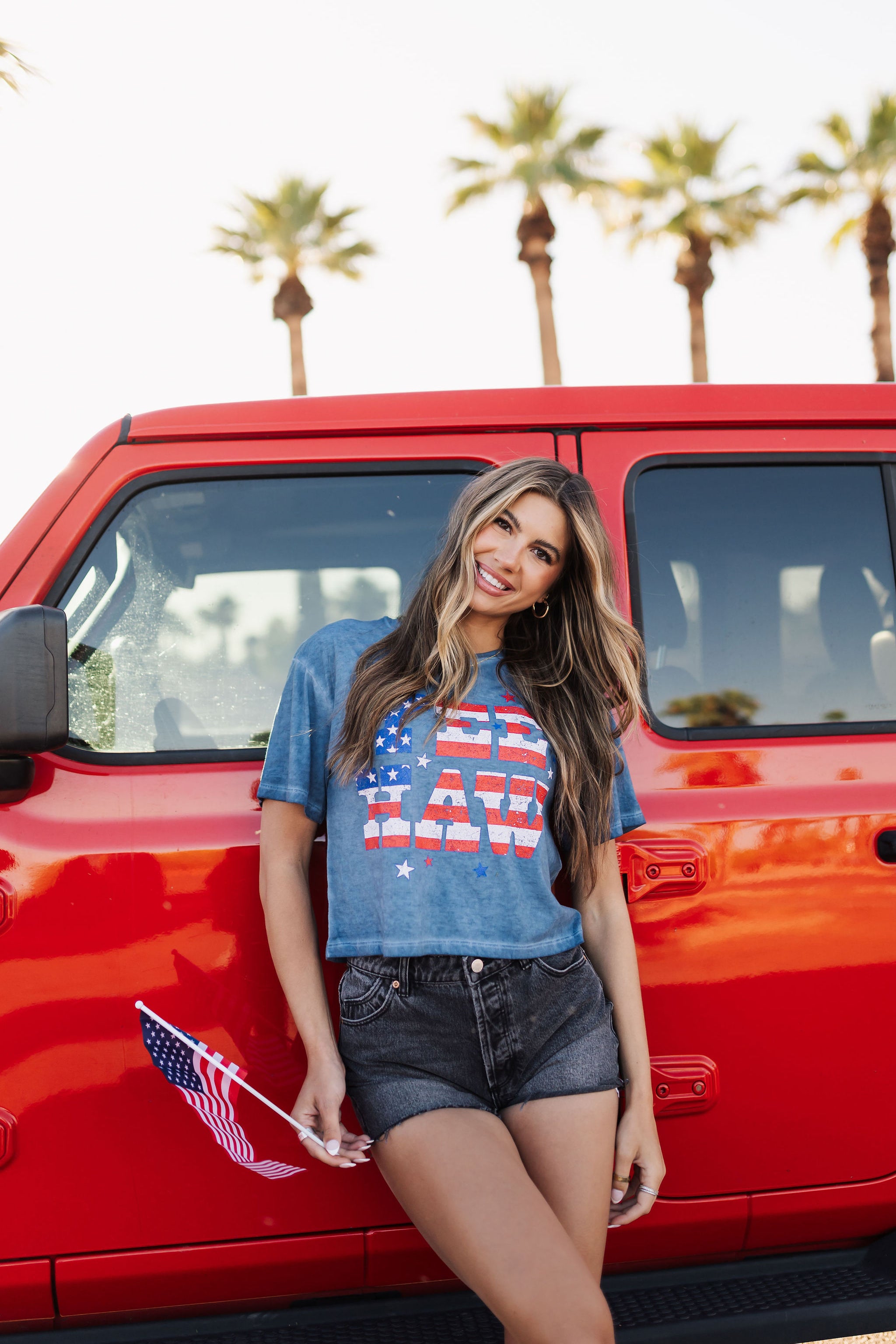 Close up front view of Yee Haw Americana Graphic Tee.