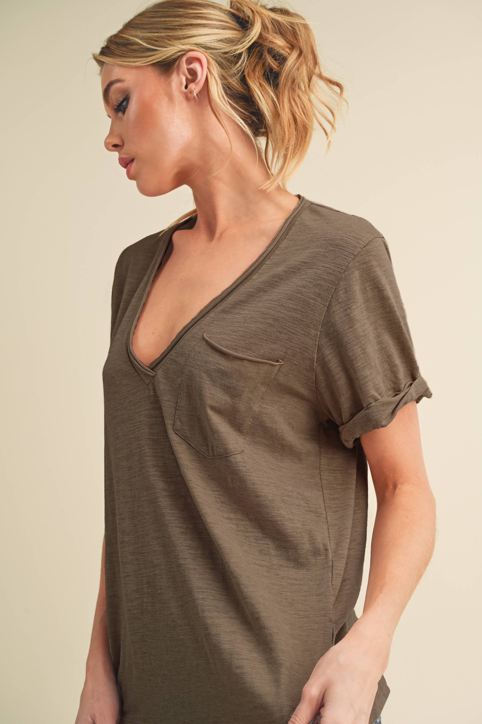 Zoie Chocolate V-Neck Tee