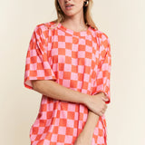 Ribbed Checkered Lounge Set | Pink Red